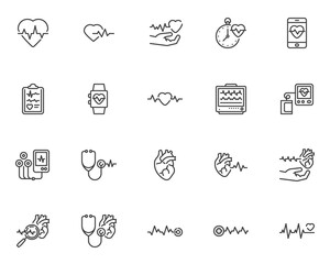 Cardiology line icons set