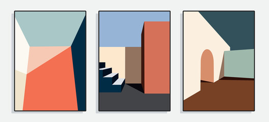 Minimalist Architecture poster series. Vector illustration. - obrazy, fototapety, plakaty