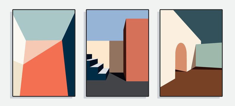 Minimalist Architecture Poster Series. Vector Illustration.