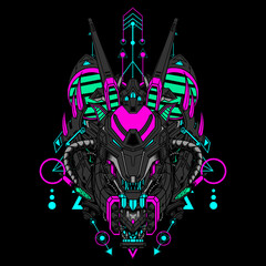 Tiger Head with Cyberpunk Color Scheme can use for sticker and clothing logo