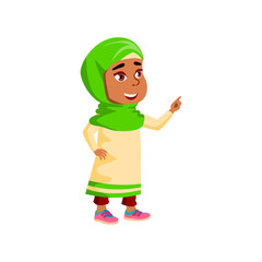 happiness arab girl choosing toy in shop cartoon vector. happiness arab girl choosing toy in shop character. isolated flat cartoon illustration