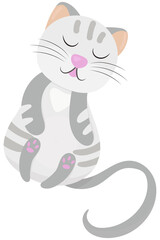 cute gray tabby cat lies on its back and sleeps, vector illustration in flat style, pet