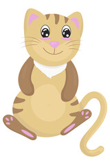 cute beige plump cat sitting and looking, vector illustration in flat style, pet