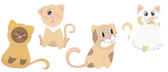 set of cute kittens, vector illustration in flat style, pet