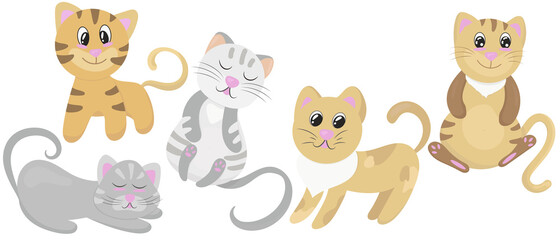set of cute kittens, vector illustration in flat style, pet