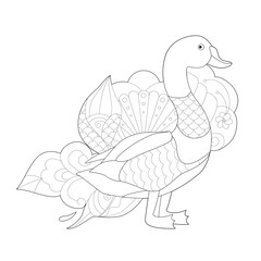 Contour linear illustration with bird for coloring book. Cute duck, anti stress picture. Line art design for adult or kids  in zentangle style and coloring page.