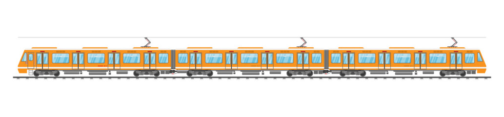 Detailed Underground Train Car Isolated. Subway Railway Car on White. Modern Urban Metro. Passenger Express Railway. Railroad Public Transportation. Rapid Transport. Flat Vector Illustration