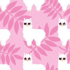 夏のアルパカ　シームレスパターン　ピンク