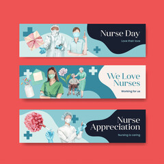 Banner template with international nurses day concept,watercolor style