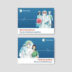 Card template with international nurses day concept,watercolor style