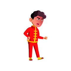 angry chinese boy shouting on pet animal cartoon vector. angry chinese boy shouting on pet animal character. isolated flat cartoon illustration