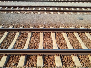 Railroad tracks at the station, railway lines in Slovakia