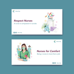 Twitter template with international nurses day concept,watercolor style