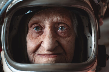 Cinematic portrait of an old astronaut coming back home