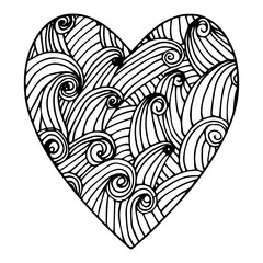 Obraz premium Doodle surreal fantasy heart with waves coloring page for adults. seamless pattern Hand drawn simple illustration.