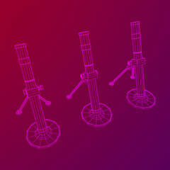 Firearm weapon army mortar and mine. Wireframe low poly mesh vector illustration