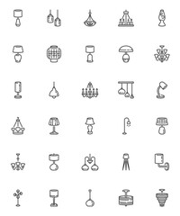 Lighting and lamps line icons set