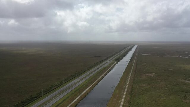 Aerial view of L-30 canal in the Florida Everglades
