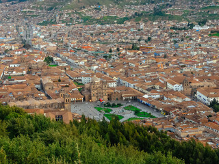 Aerial view of the main square in the capital of Incas, Cusco, Peru