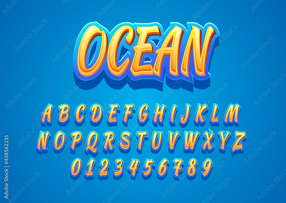 Poster 3d cartoon look text effect. set of vector alphabet and number with fancy modern look style.