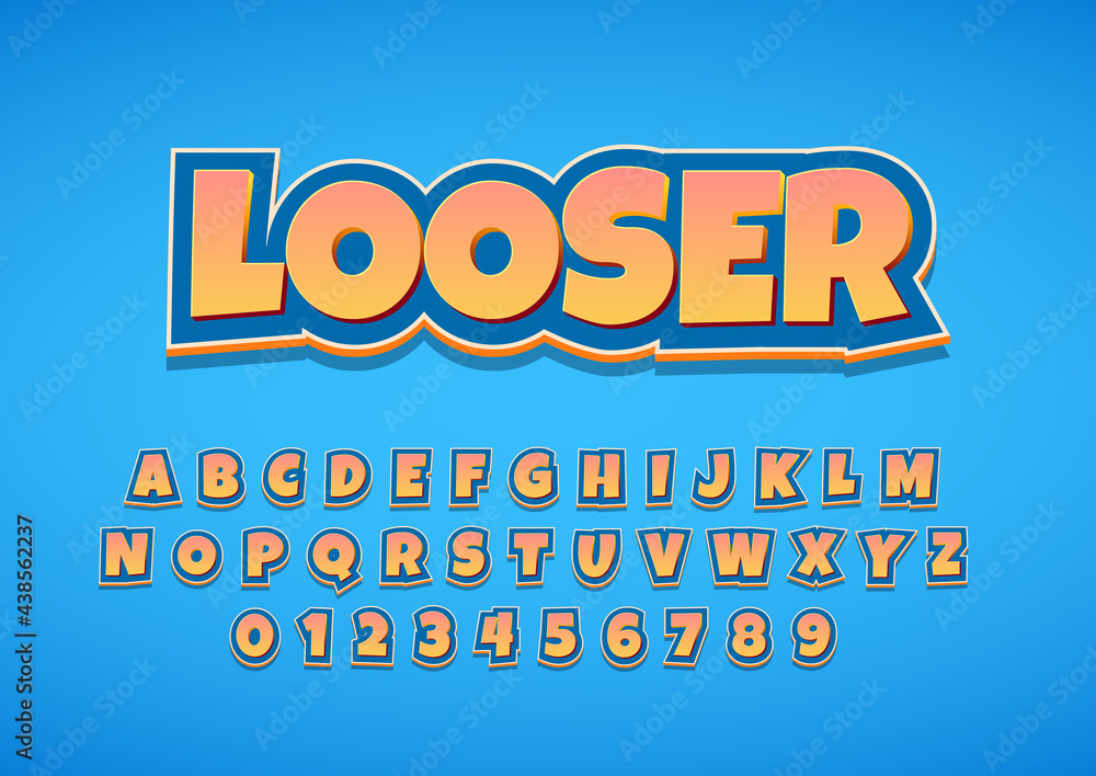 Poster 3d cartoon look text effect. set of vector alphabet and number with fancy modern look style.