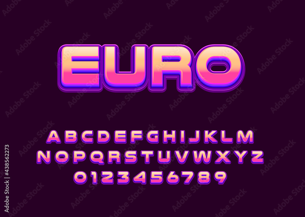 Poster euro gradient font alphabet. modern fancy vector alphabet and number