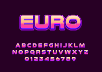 euro gradient font alphabet. Modern fancy vector alphabet and number