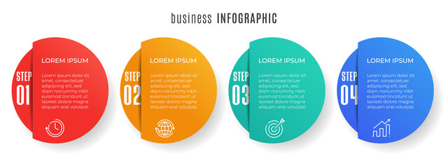 Circle timeline infographic template, 4 steps.