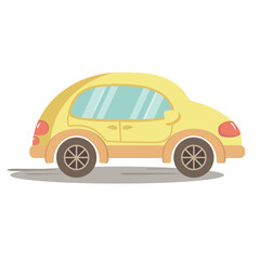 Fototapeta premium A little yellow car is driving down the road. Fast Delivery, Cab, Taxi.