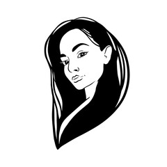 The face of a very beautiful girl. Monochrome vector illustration