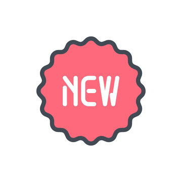 Product label with text "NEW" color line icon. New badge vector outline colorful sign.
