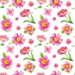 Art pattern with flowers and plants. Watercolor floral background. Seamless pattern.