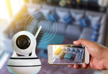 CCTV camera is technology  install signal home security system and monitoring  by smart phone all...