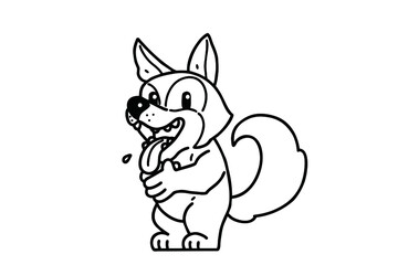 A dog character with great gains. Vector line art illustration.