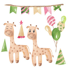 Watercolor set of safari party, baby shower, birthday 