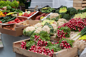 organic vegetables on  market place, France