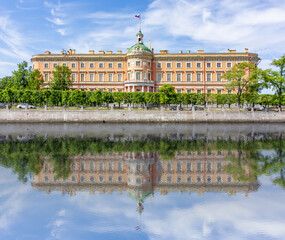 St. Michael's Castle (Mikhailovsky Castle or Engineers' Castle) reflected in Fontanka river, Saint Petersburg, Russia