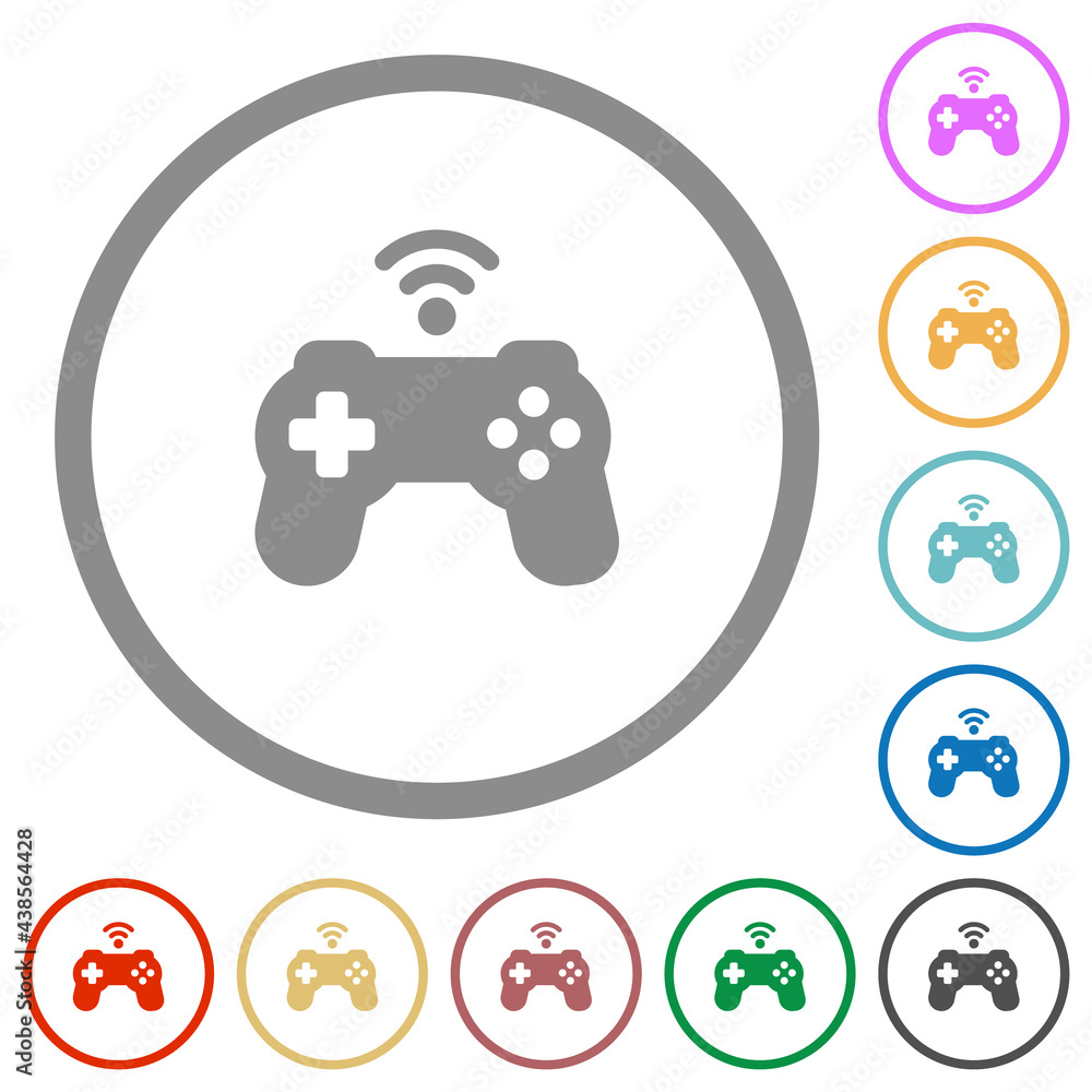 Poster wireless game controller flat icons with outlines