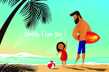 Little girl enjoying at the beach with her father