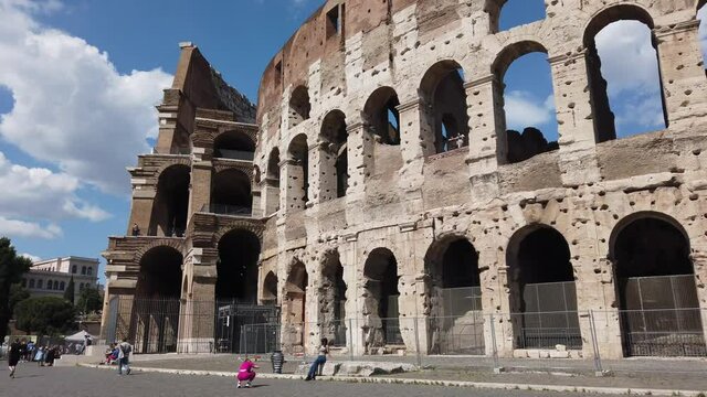 Europe, Italy , Rome - Few  tourists return to visit The Colosseum theater ruin  or Coliseum Unesco world heritage after finish of lockdown due covid-19 Coronavirus 