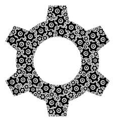 Recursive combination cog. Vector collage is formed of recursive cog parts. Flat vector design on a white background.