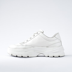 white sneaker on a light background. fashionable sports shoes with massive soles. 