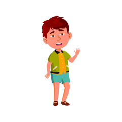 cheerful boy say hello teacher cartoon vector. cheerful boy say hello teacher character. isolated flat cartoon illustration