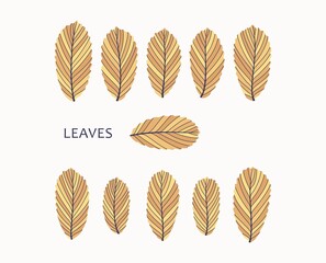 Set of artistic leaves in a modern minimalist style. Retro floral collection of leaf. Vector template