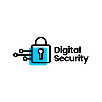 digital security padlock technology logo vector icon illustration