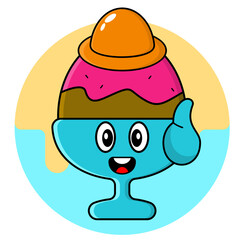 Simple hat ice cream cup cartoon design vector with thumbs up