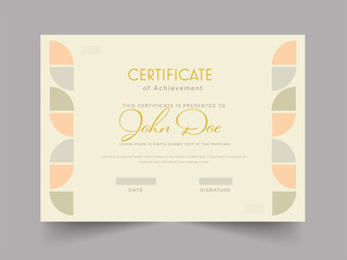 Horizontal Certificate Of Achievement Template Layout In Beige Color.