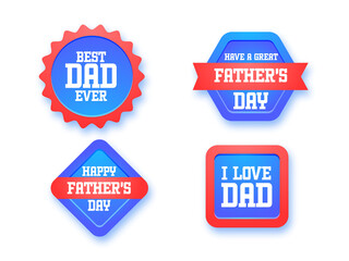 Happy Father's Day Message Label Or Badge, Sticky In Blue And Red Color.