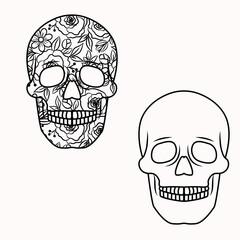 Skull outlines with flowers inside. Floral skull decorative vector illustration for cutout cards