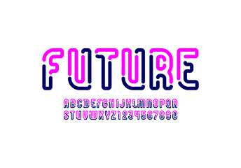 Tech pink original alphabet, trendy modern font, futuristic letters and numbers, vector illustration 10EPS